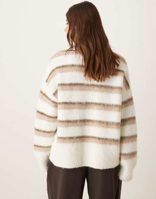 Gina Tricot - Brun trøje med striber i chunky strik, 4 af 4