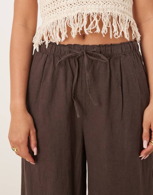 Gina Tricot – Bruna byxor i linne med vida ben, 2 av 5