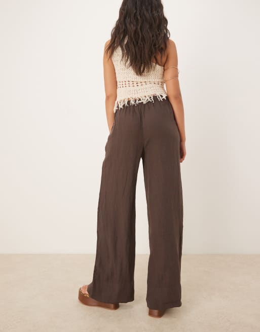 Gina Tricot – Bruna byxor i linne med vida ben, 5 av 5