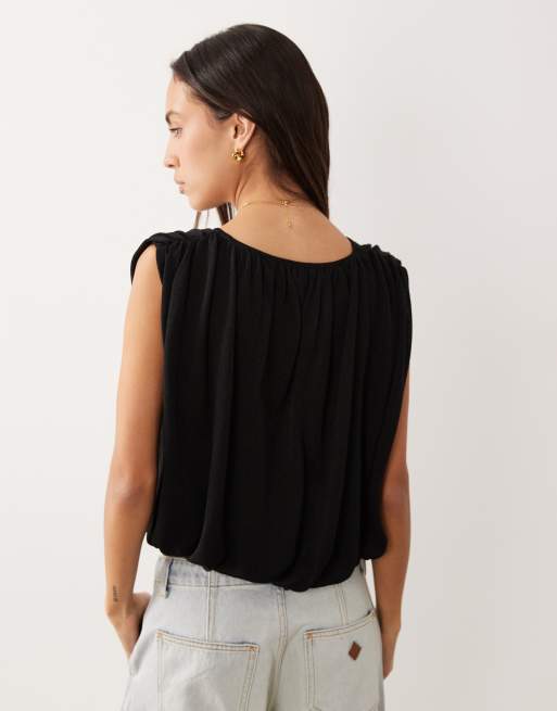 Gina Tricot bubble hem knitted top in black, 4 of 4
