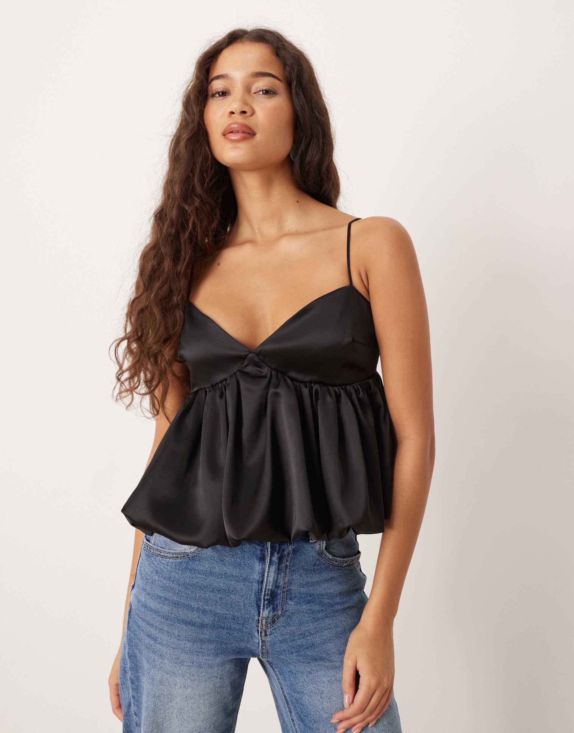 gina tricot bubble singlet peplum top in black