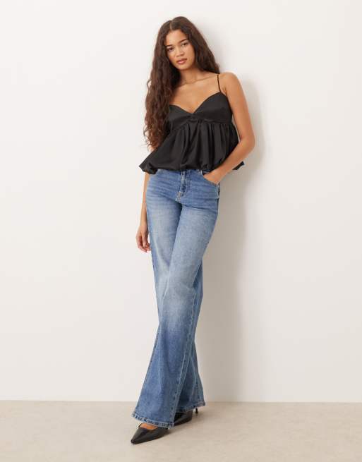 Gina Tricot bubble singlet peplum top in black, 2 of 4