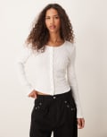 [GINA TRICOT] Gina Tricot button front rib long sleeve top in white XXL Off white