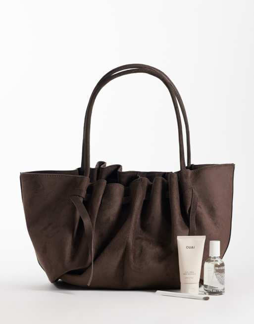 Gina Tricot - Cabas en daim froncé à poignées longues - Marron chocolat, 2 de 4