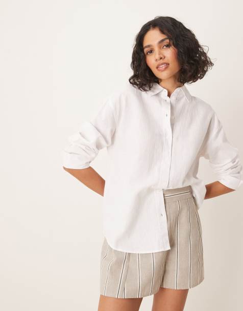 Gina Tricot - Camicia a maniche lunghe bianca in lino - view 1