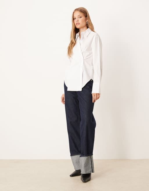 Gina Tricot - Camicia a maniche lunghe in popeline bianca asimmetrica, 3 di 4