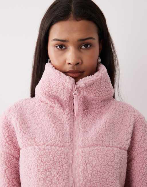 Gina Tricot - Camicia giacca in pile con zip rosa, 3 di 4
