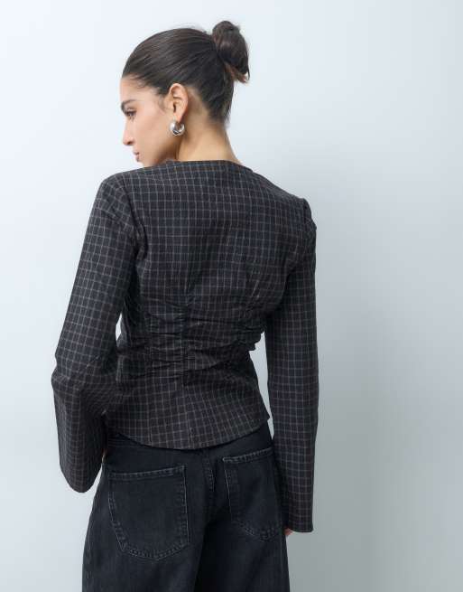 Gina Tricot camicia stile corsetto a quadri, 2 di 5
