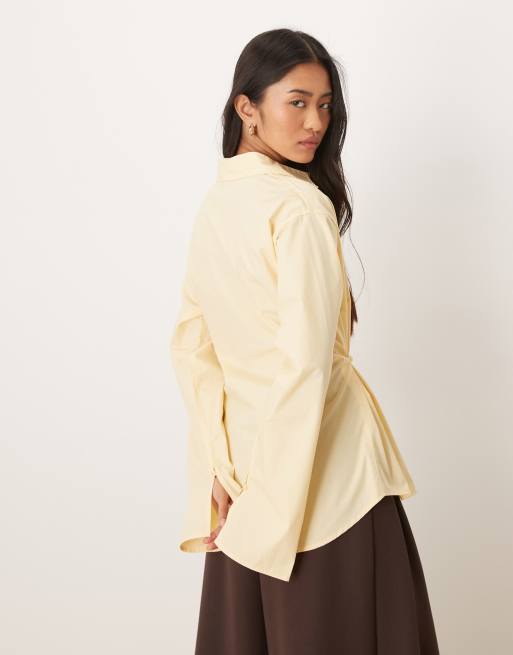 Gina Tricot - Camicia stretta in vita giallo limone in puro cotone, 2 di 4