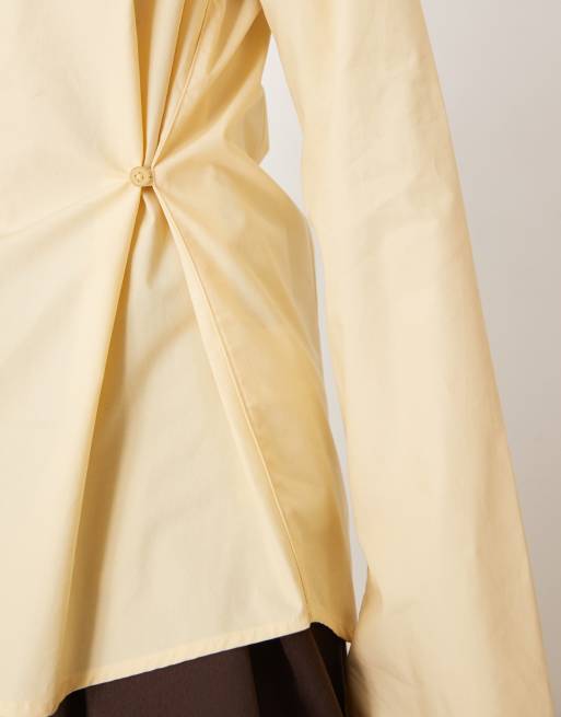 Gina Tricot - Camicia stretta in vita giallo limone in puro cotone, 3 di 4