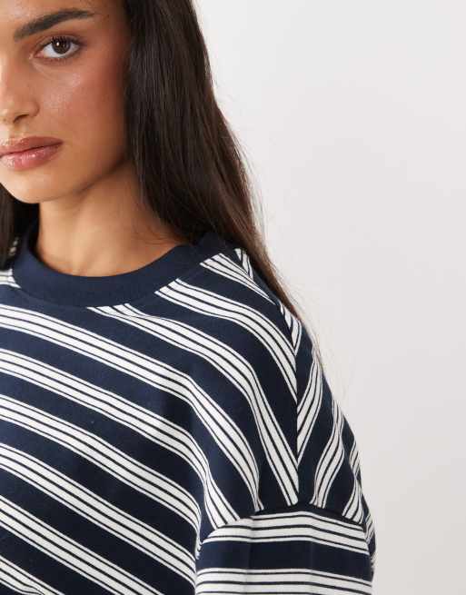 Gina Tricot - camiseta básica de manga larga de algodón en rayas marino, 4 de 4