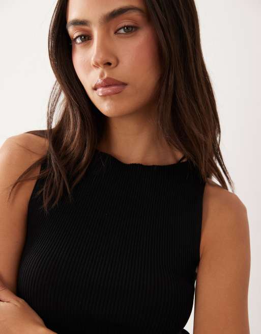 Gina Tricot - Canotta nera in maglia a coste, 2 di 4
