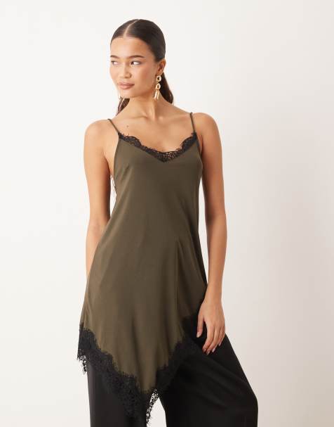 Gina Tricot - Canottiera marrone scuro in pizzo asimmetrica - view 1