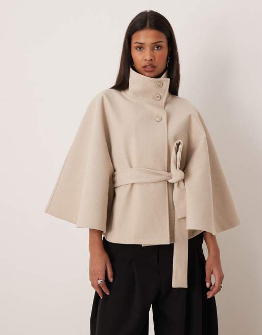 SLATIOM Herfst wollen sjaal Cape Poncho met riem vrouwen Mid-length Mouwloze dameskaapjassen (Color : A, Size : One size