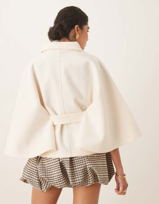 Gina Tricot – Cape-Jacke in Cremeweiß mit Stehkragen und Bindegürtel, 2 von 4