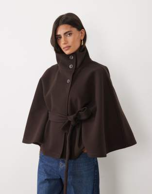 Gina Tricot Cape Jacket With Belt In Brown