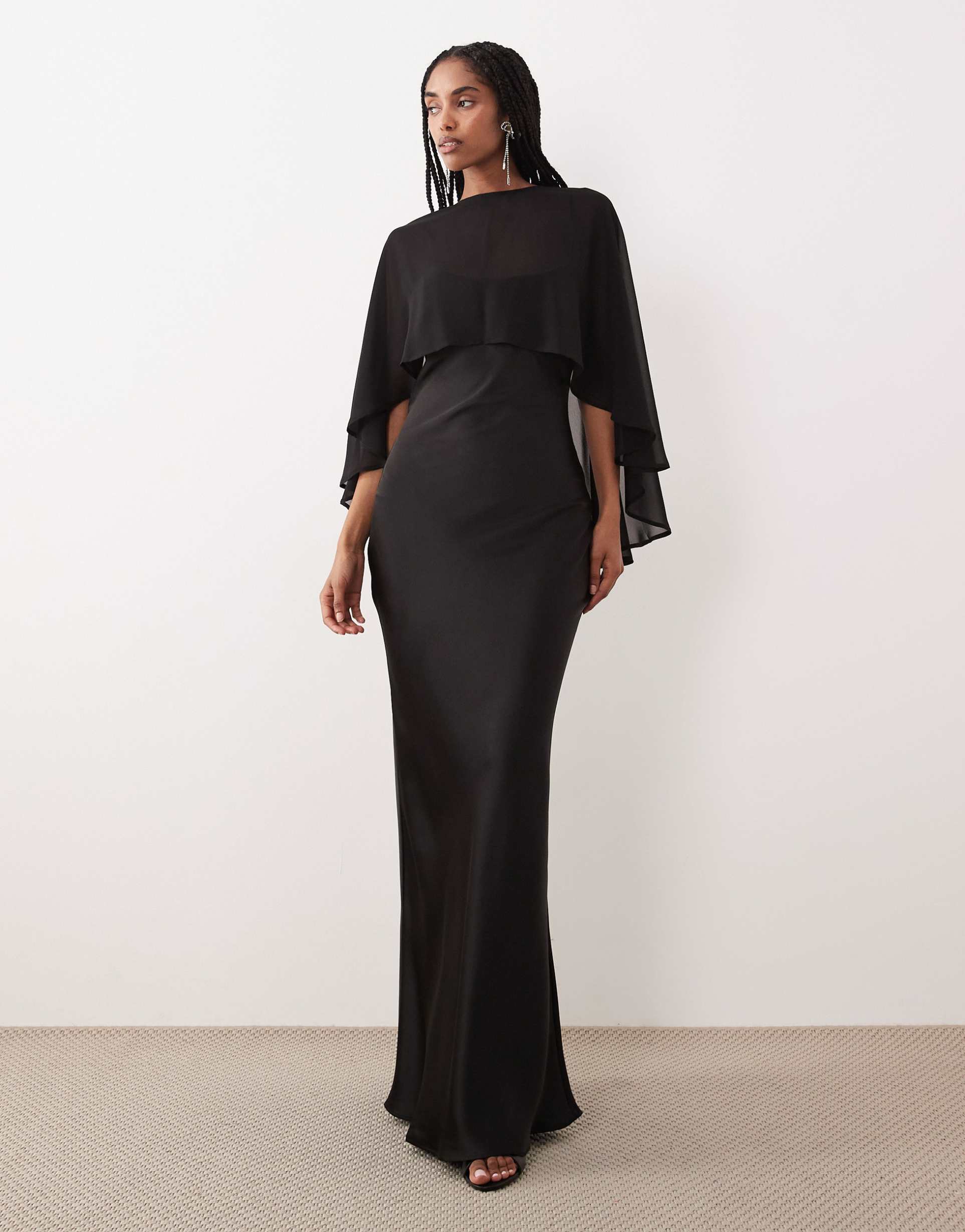 gina tricot cape maxi dress in black