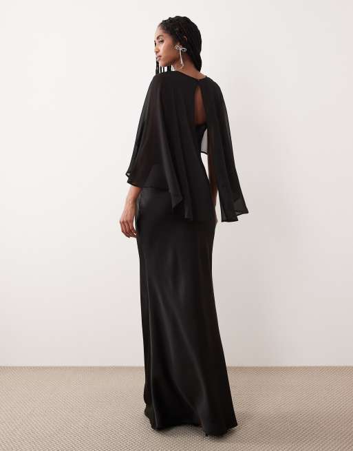 Gina Tricot cape maxi dress in black | ASOS