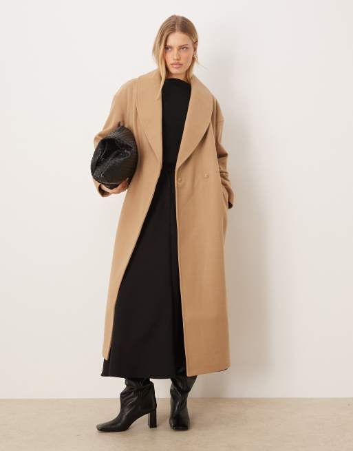 Gina Tricot - Cappotto midi taglio lungo beige con collo sciallato