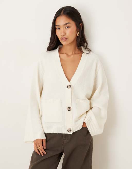 Gina Tricot - Cardigan comodo lavorato color crema con tasche