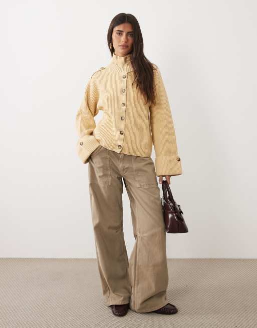Gina Tricot - cárdigan de cuello alzado amarillo, 3 de 4