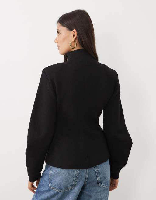 Gina Tricot cardigan i formstrikket uld i sort, 4 af 4