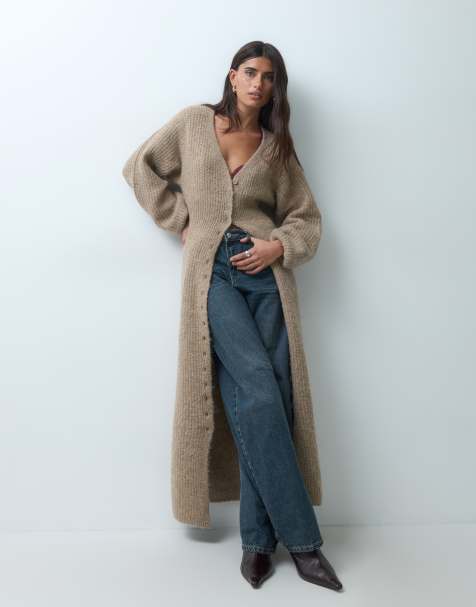 Gina Tricot cárdigan largo de punto en camel - view 1