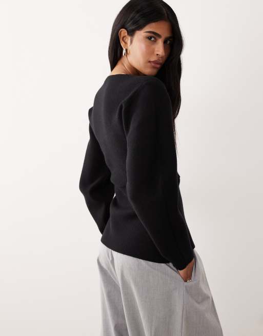 Gina Tricot - Cardigan sagomato nero con scollo a V, 4 di 4
