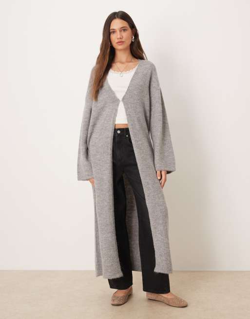 Gina Tricot - Cardigan taglio lungo in maglia di lana d'alpaca grigio medio mélange