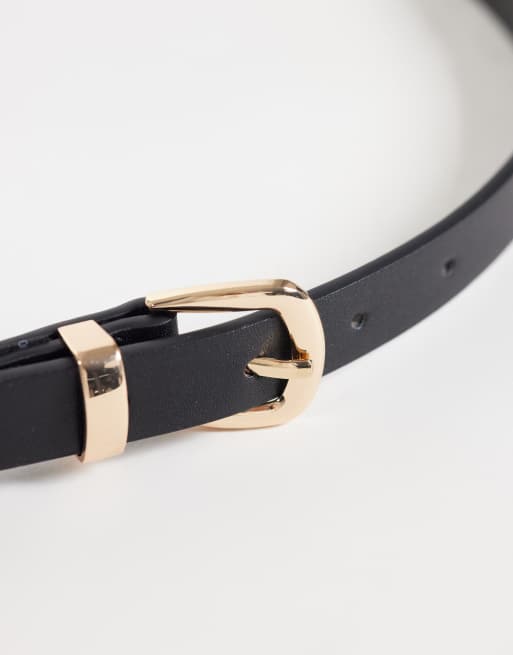 Gina Tricot ceinture fine noire avec boucle dorée, 2 de 3