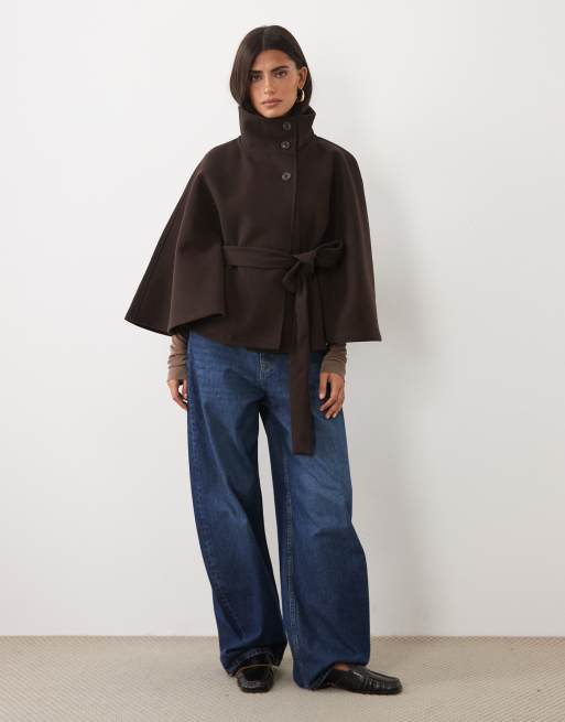 Gina Tricot - chaqueta capa con cinturón en marrón, 4 de 4