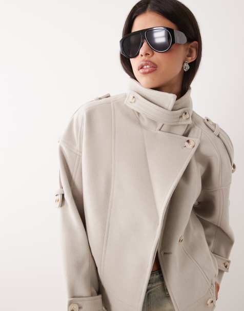 Gina Tricot chaqueta corta estilo bomber con cuello alto y lana en marrón oscuro - view 1