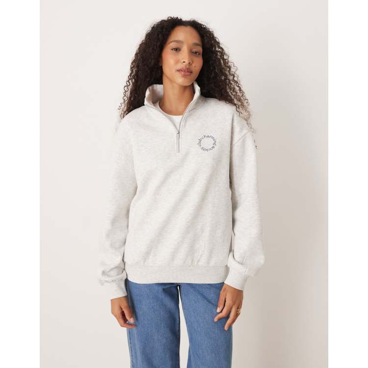 Gina Tricot 'charming society club' half zip sweater in gray