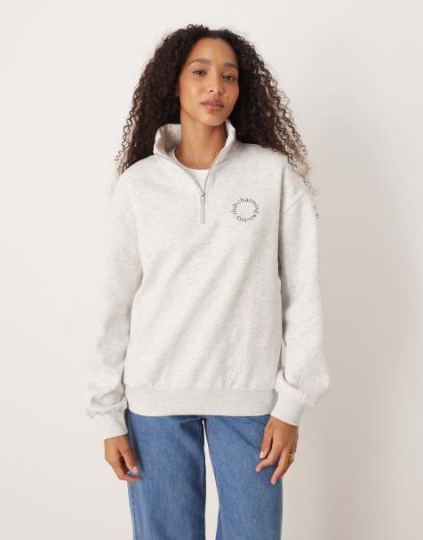 Gina Tricot 'charming society club' half zip sweater in grey melange - view 1
