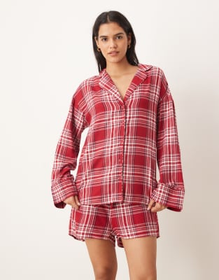 Chemise de pyjama en flanelle à carreaux à assortir - Rouge XL