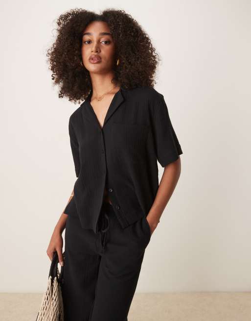 Gina Tricot - Chemise décontractée d'ensemble en gaze à manches courtes - Noir