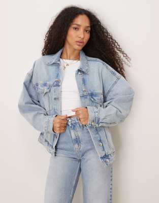 Gina Tricot - Chemise en jean coupe boyfriend oversize - Bleu clair délavé