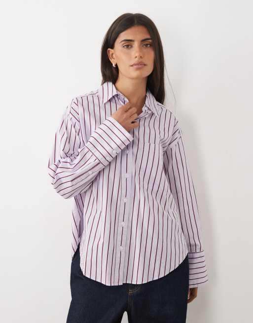 Gina Tricot chemise oversize en popeline à rayures bordeaux et roses, 3 de 4