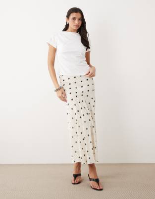 Gina Tricot chiffon maxi skirt in off white polka dot