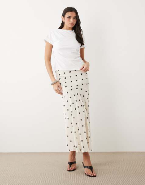 Gina Tricot chiffon maxi skirt in off white polka dot - view 1