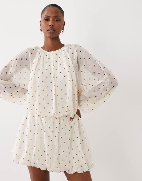 Gina Tricot – Chiffon-Minikleid in Schwarz und Weiß mit Polka-Dot-Muster - view 1