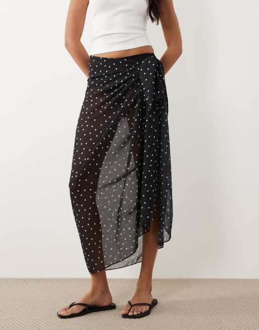 Gina Tricot chiffon sarong skirt in black and white polka dot , 2 of 5