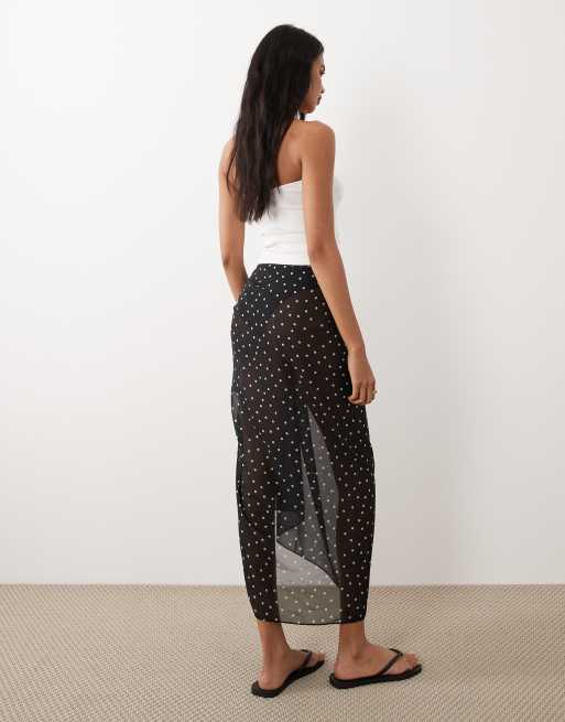 Gina Tricot chiffon sarong skirt in black and white polka dot , 4 of 5