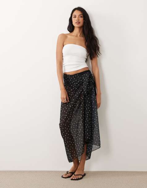Gina Tricot chiffon sarong skirt in black and white polka dots - view 1