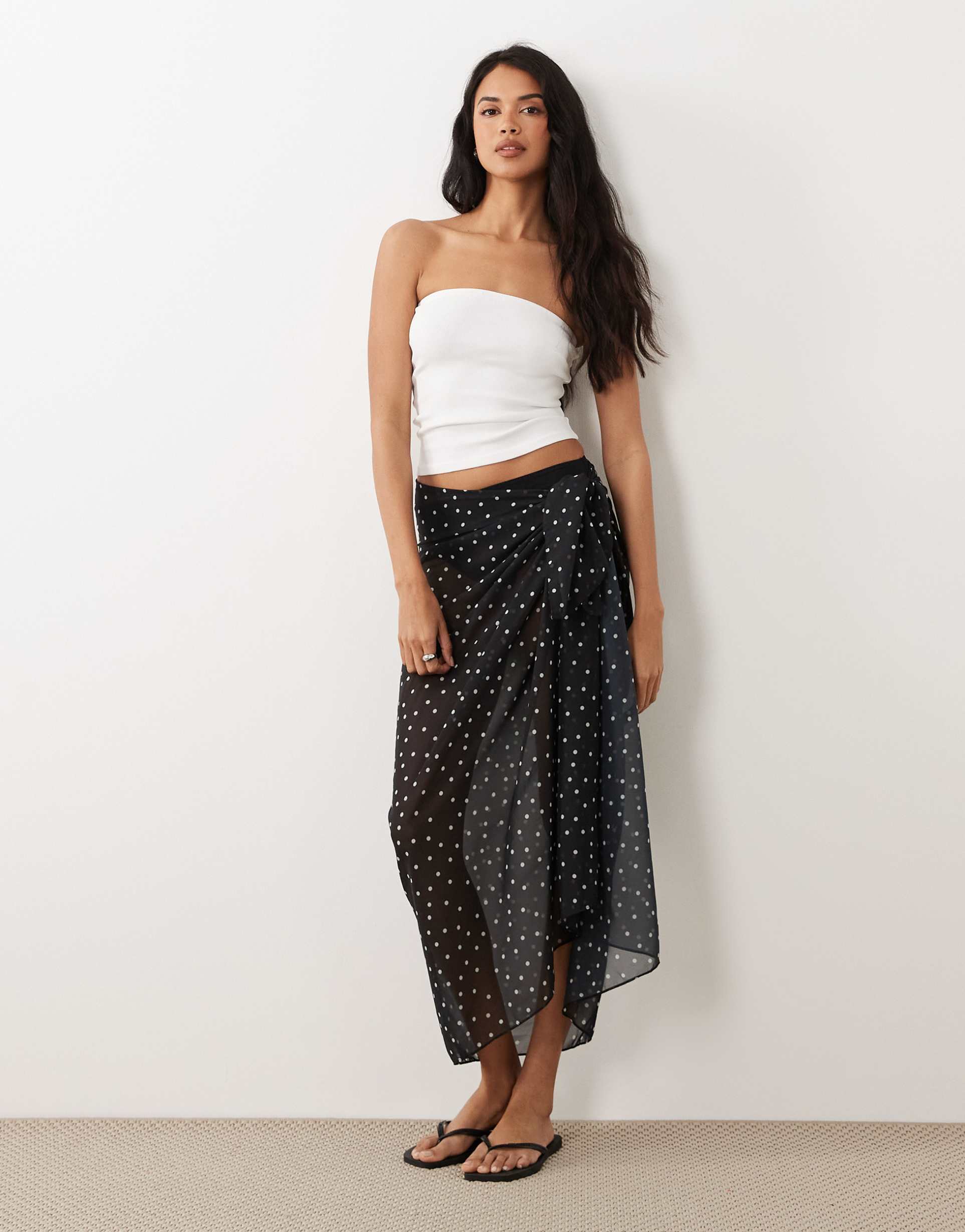 gina tricot chiffon sarong skirt in black and white polka dots