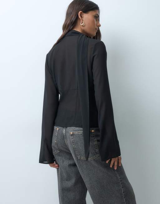 Gina Tricot Chiffonbluse in Schwarz, 4 von 5