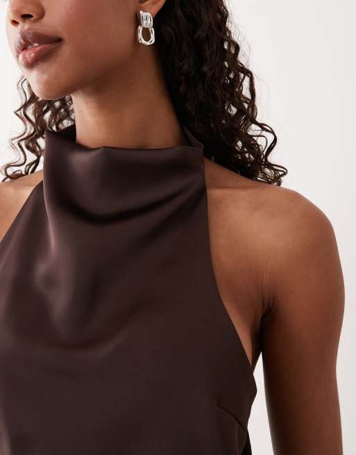 Gina Tricot - Chokoladebrun asymmetrisk halterneck-tunika, 3 af 4