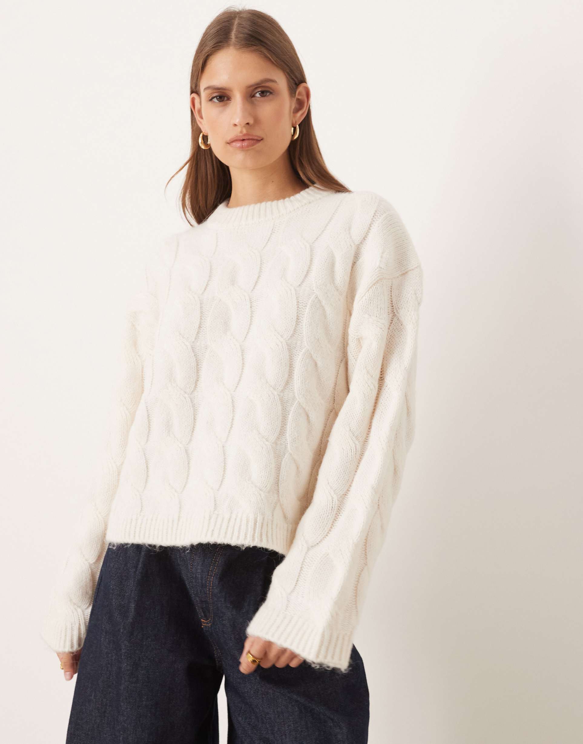 gina tricot chunky cable knit sweater in cream