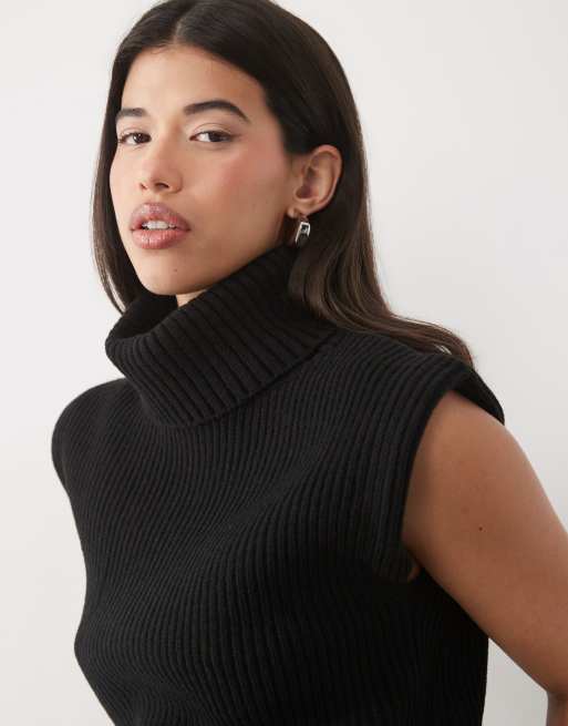 Gina Tricot chunky turtleneck knitted vest with wool in black, 3 of 4