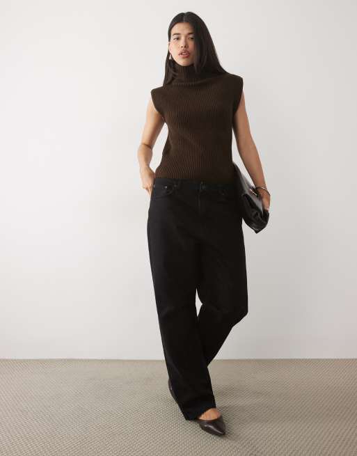 Gina Tricot chunky turtleneck knitted vest with wool in chocolate brown, 2 of 4